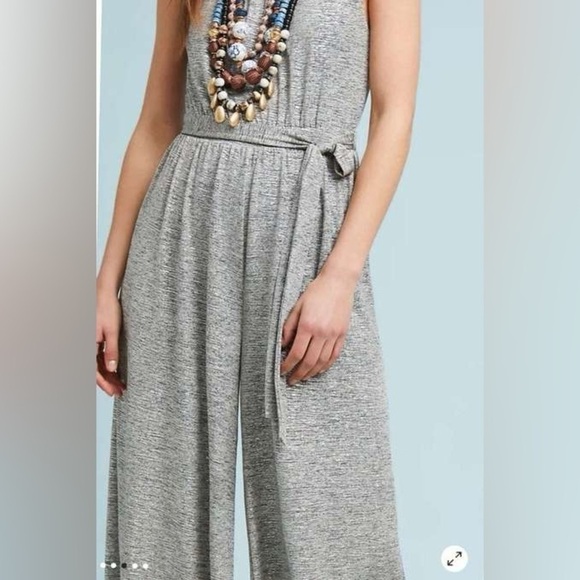 Anthropologie Meadow Rue Womens Alchemist Jumpsuit Metallic Silver Stretch - Picture 3 of 13